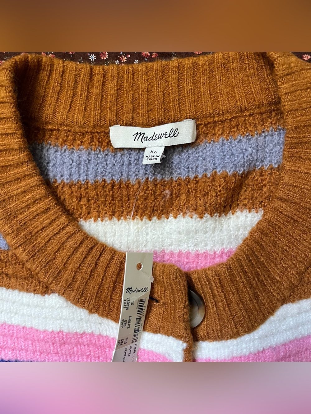 Madewell Multicolor Striped Button Cardigan - Tan, Pink, Blue, Cream, Purple - Picture 2 of 3